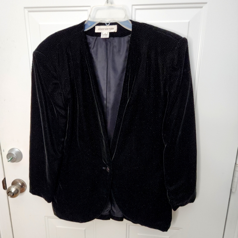 Vintage Jones New York Black Sparkly‎ Blazer Jacket Plus  Size 16